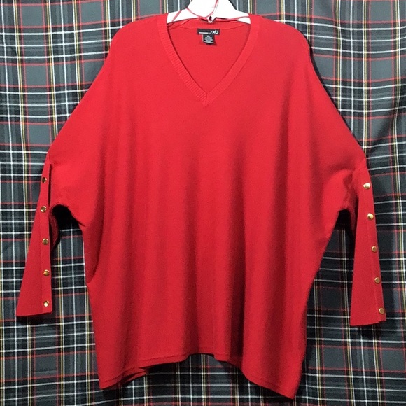 🍒 RXB Red Dolman Sleeve Long Rib Knit Cuffs Gold Buttons Soft Rayon Blend - Picture 6 of 7